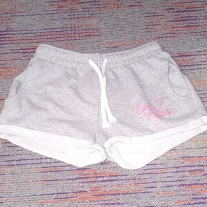 Women's Athletic Shorts in Light Gray with Pink Embroidery